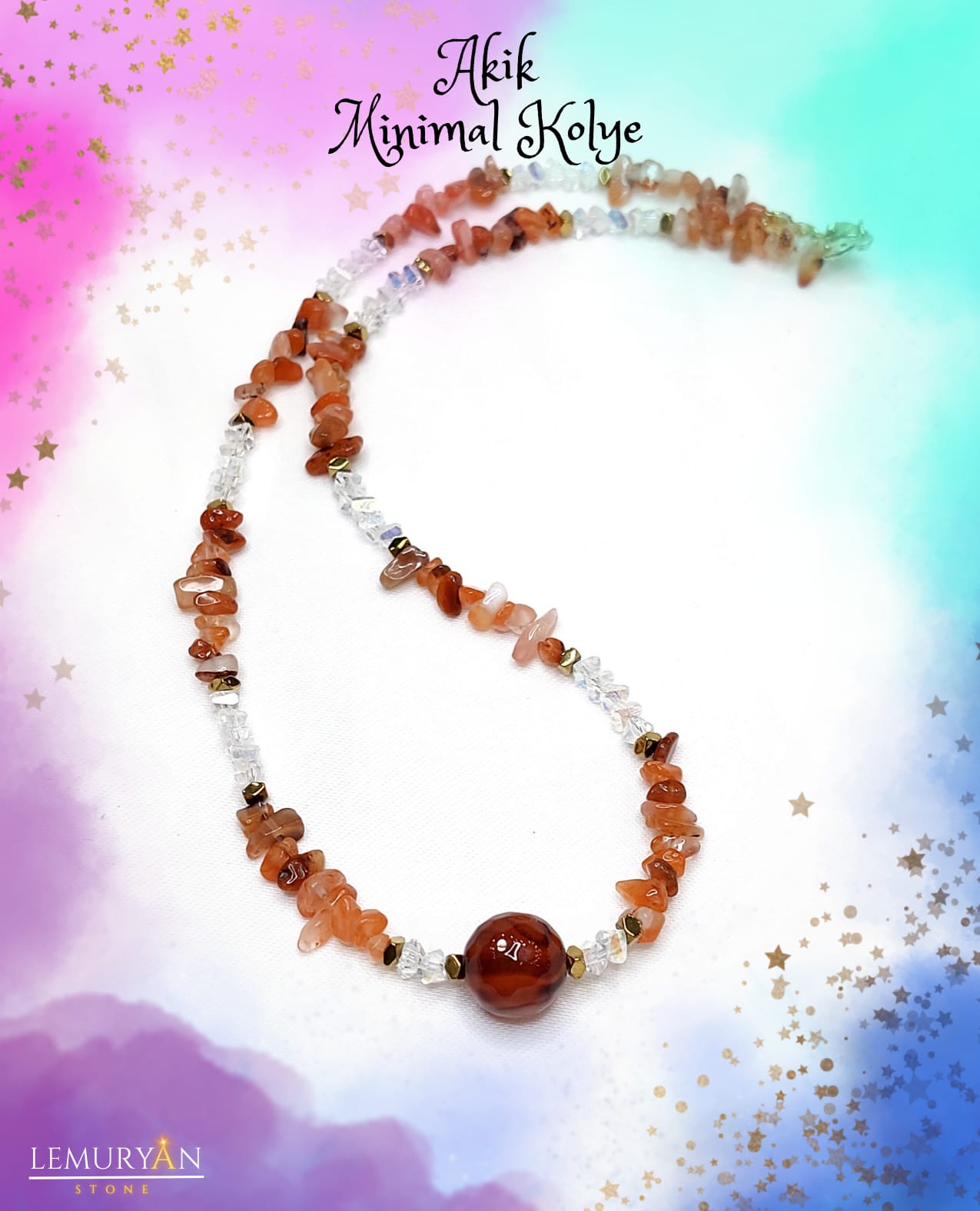 Akik Kadın Tasarım Minimal Kolye 