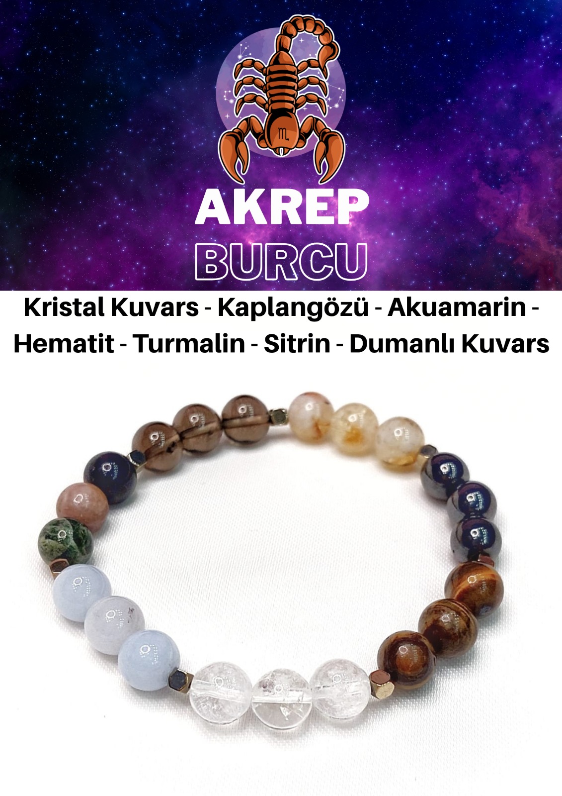 Akrep Burcu Elastik Misinalı Unisex Bileklik 