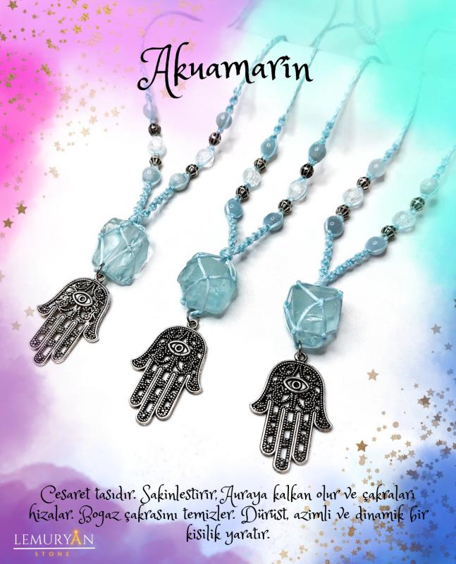 Akuamarin & Necef Hamsa Bohem Kolye