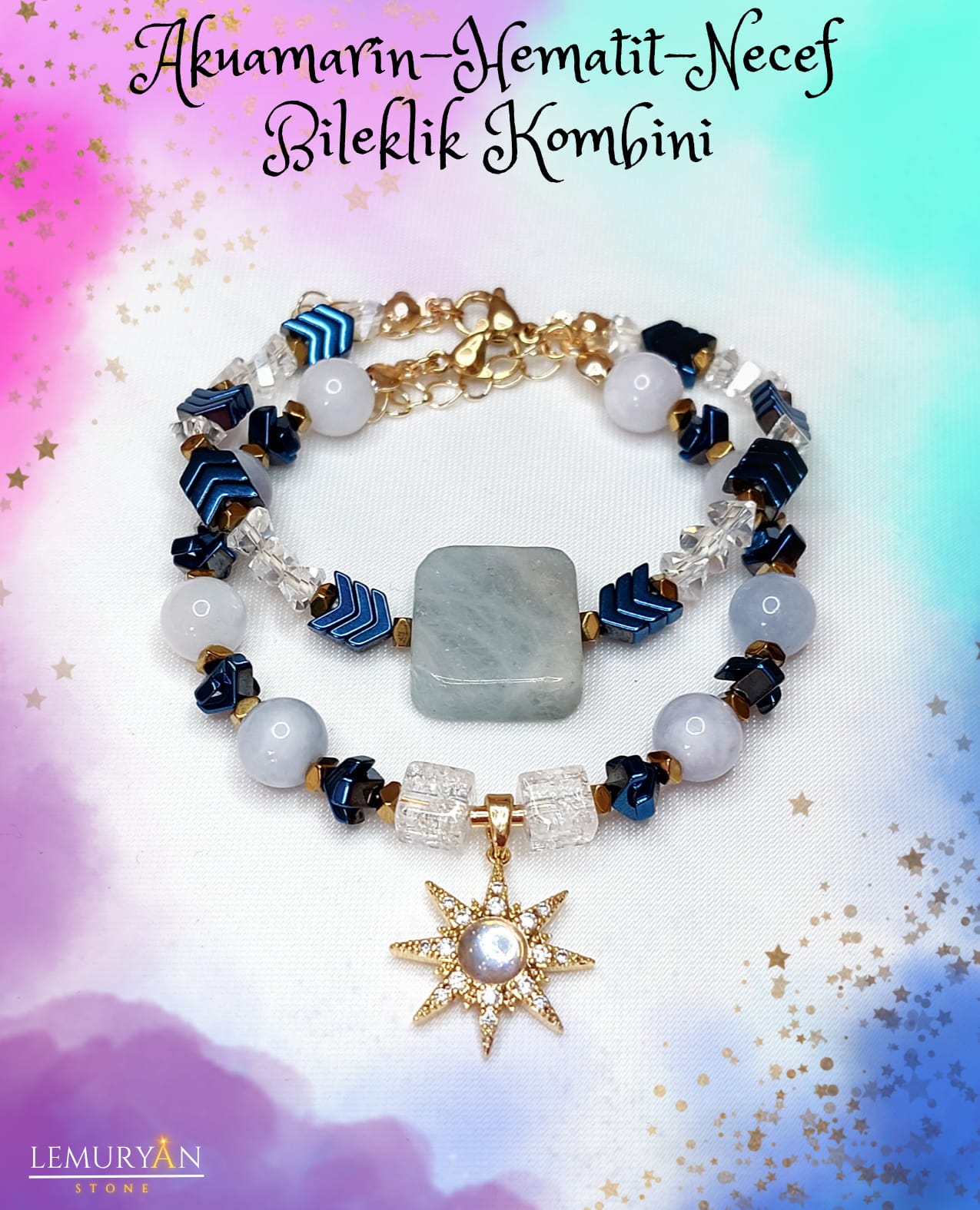 Akuamarin - Hematit - Necef 2’li Bileklik Kombini