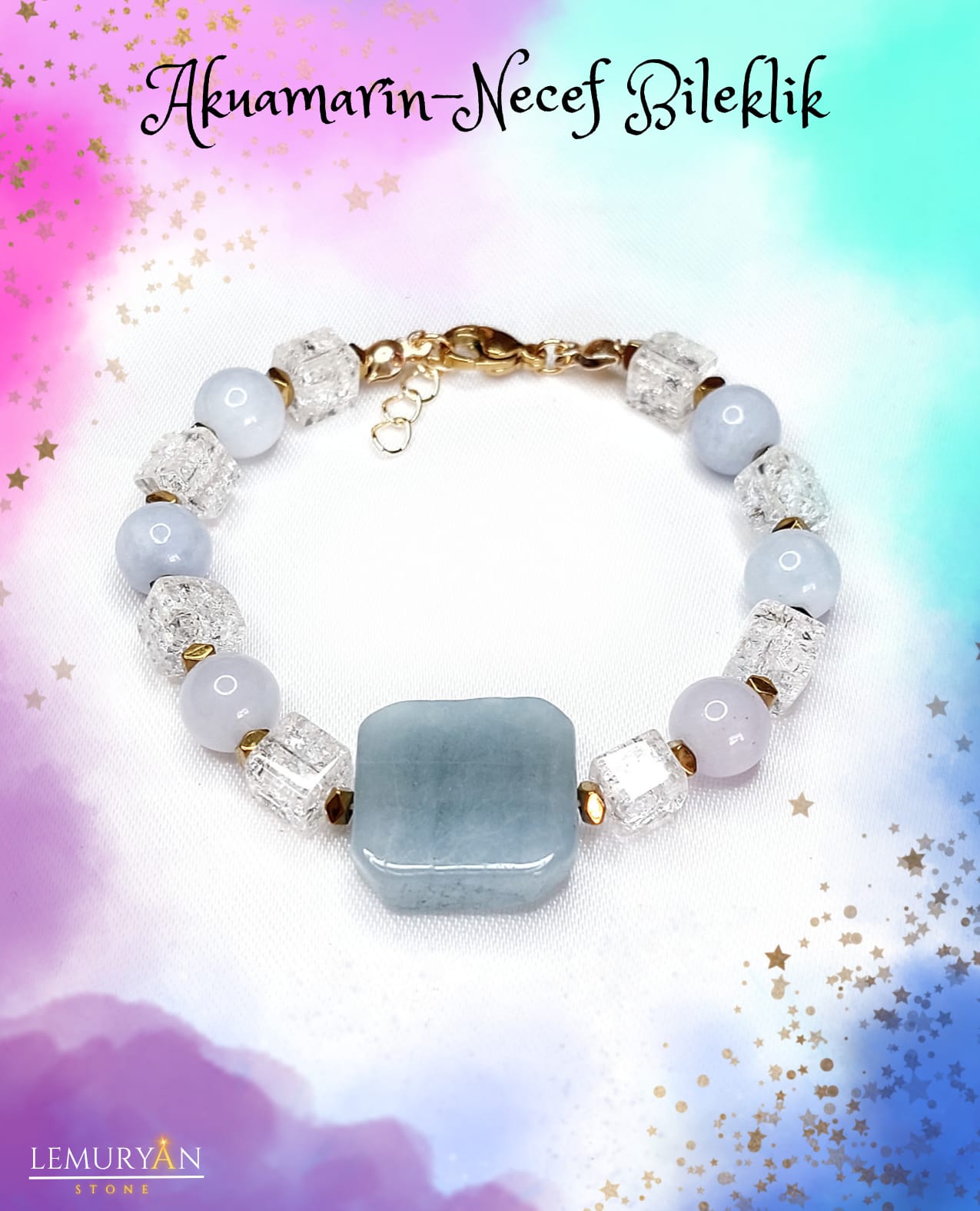 Akuamarin & Necef Taşı Kadın Tasarım Doğaltaş Bileklik