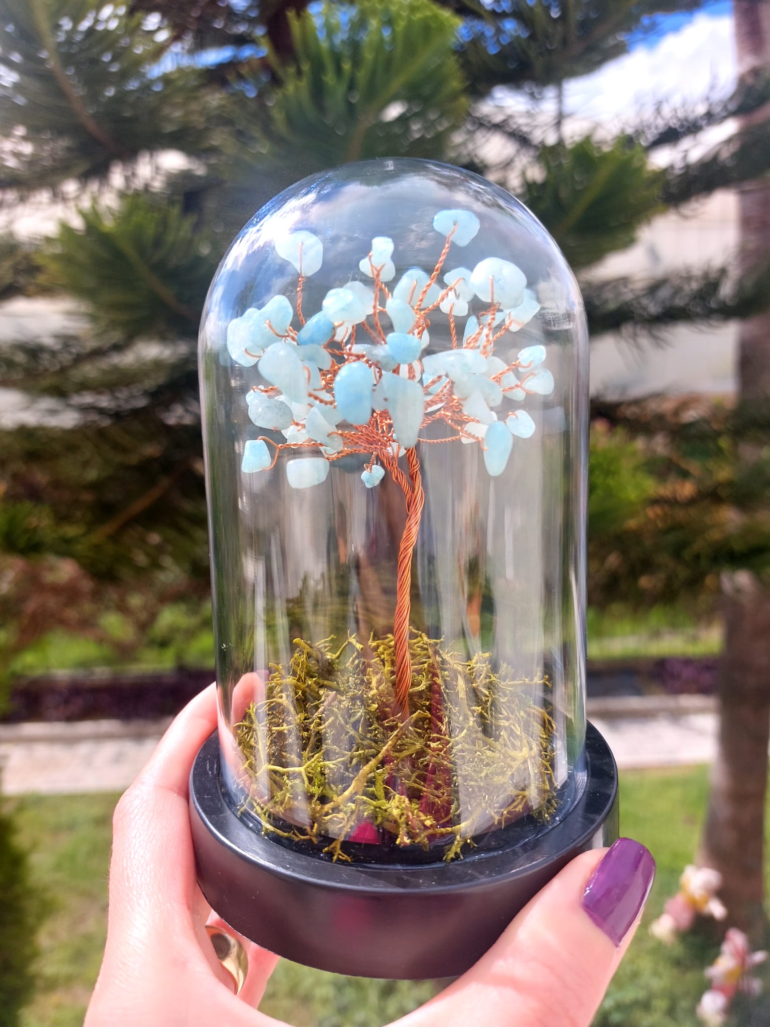 Akuamarin Fanus Hayat Ağacı 13cm