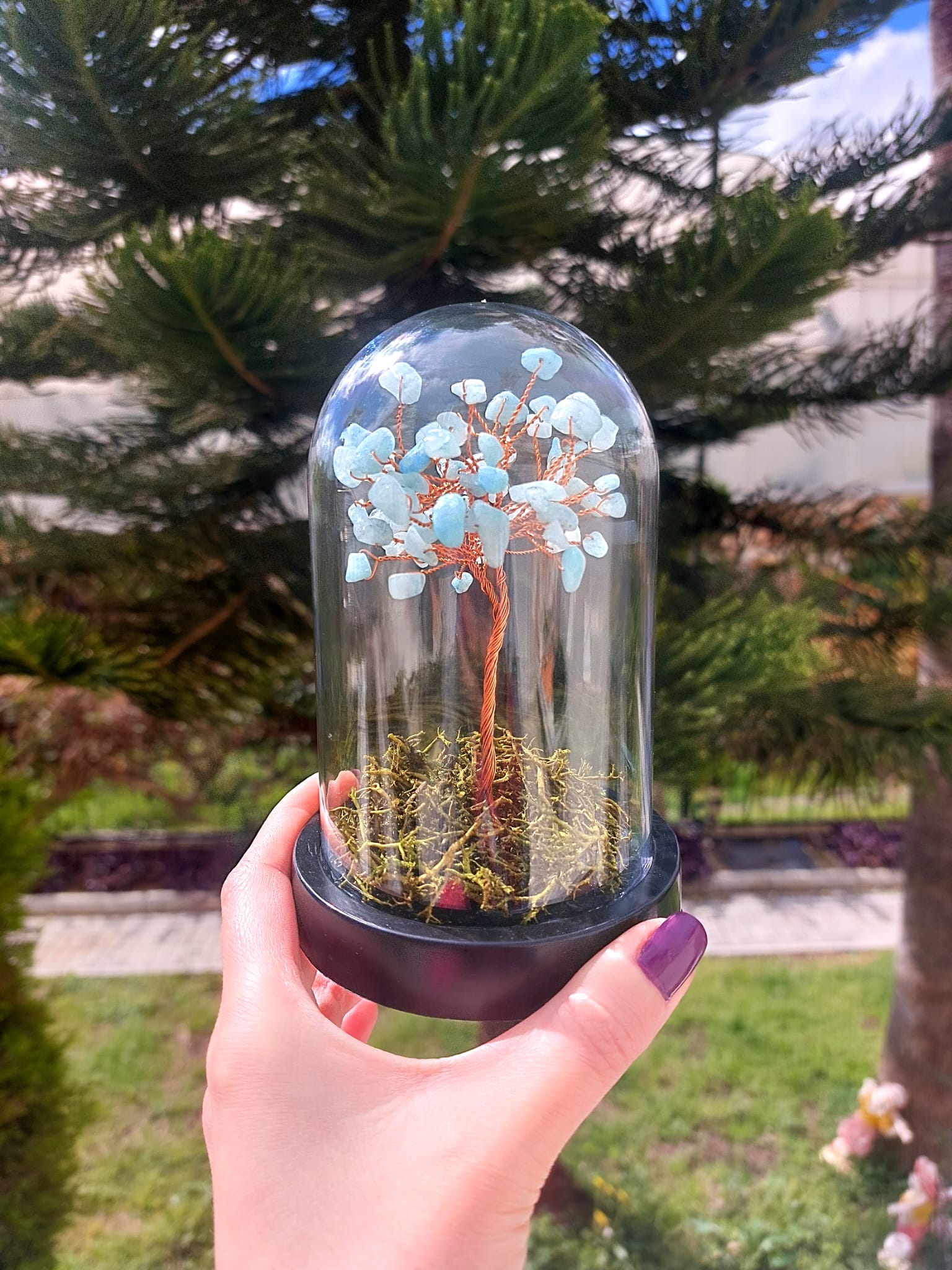 Akuamarin Fanus Hayat Ağacı 13cm