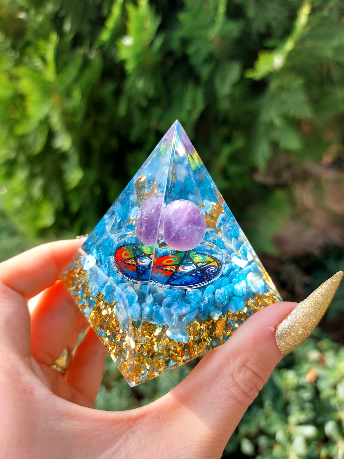 Apatit & Ametist Gold Orgonit Piramit