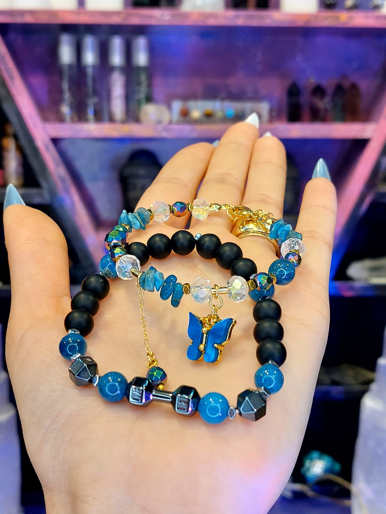 Apatit - Oniks - Rainbow Hematit Özel Tasarım Sevgili Bilekliği