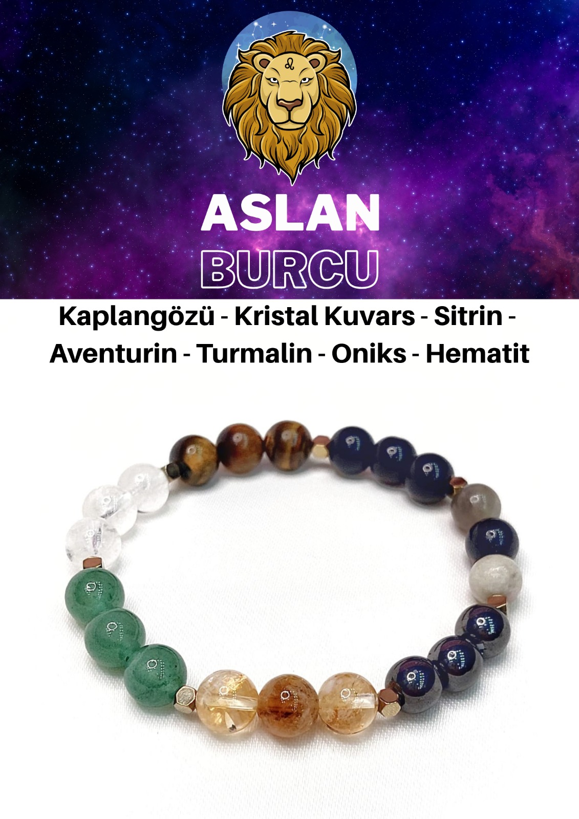 Aslan Burcu Elastik Misinalı Unisex Bileklik 