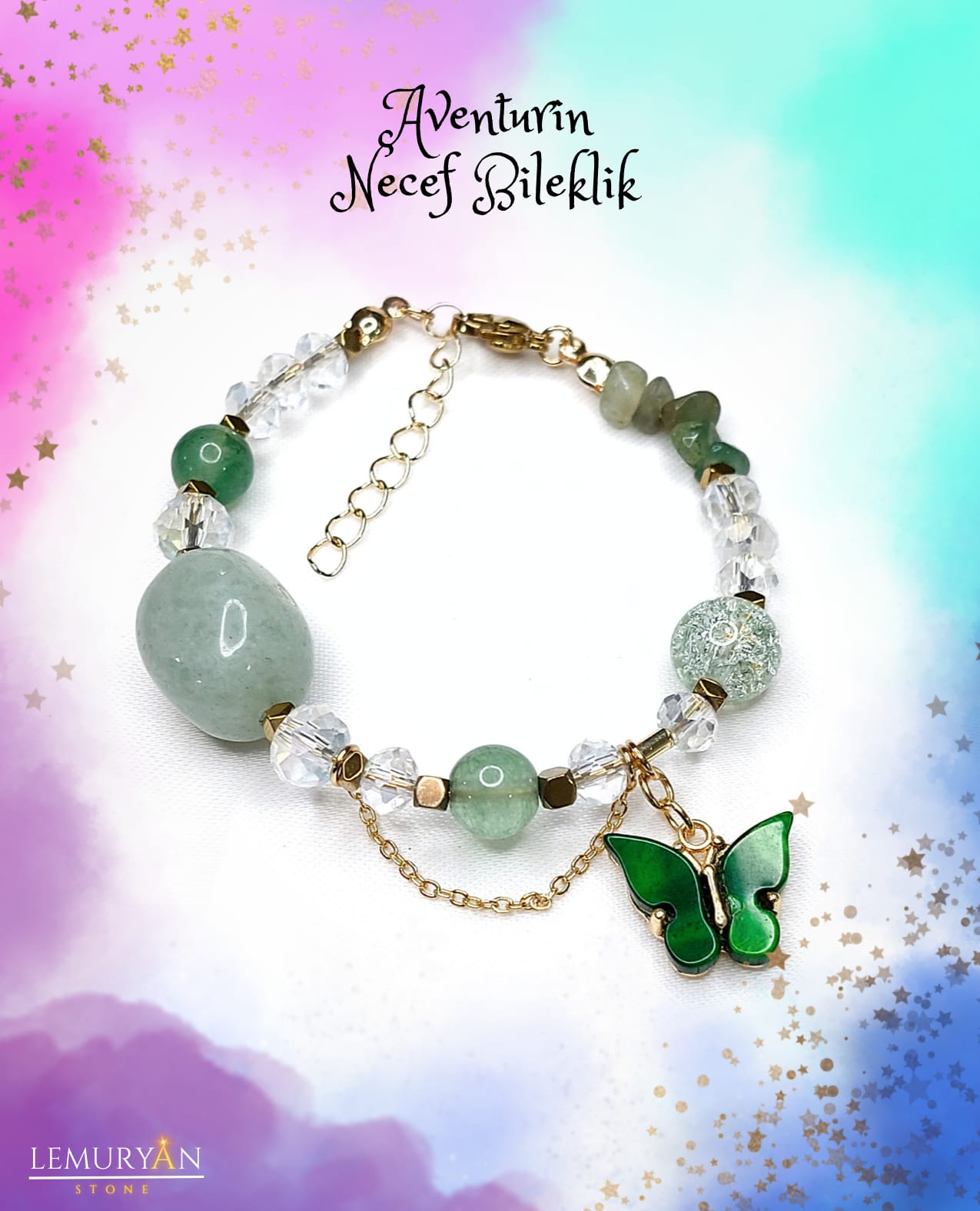 Aventurin & Necef Taşı Kadın Tasarım Doğaltaş Bileklik