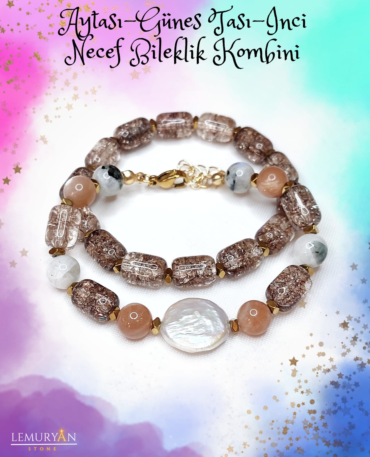 Aytaşı - Güneş Taşı - Barok İnci - Necef Kadın Tasarım Bileklik Kombini