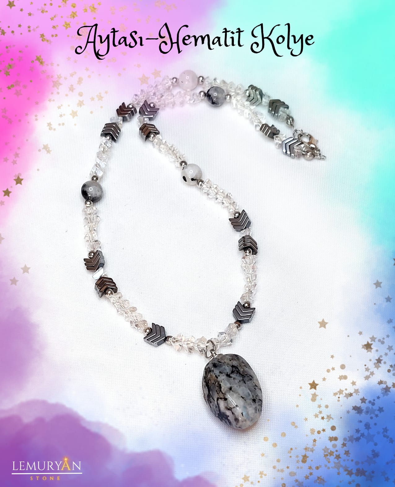 Aytaşı & Hematit Kadın Tasarım Kolye