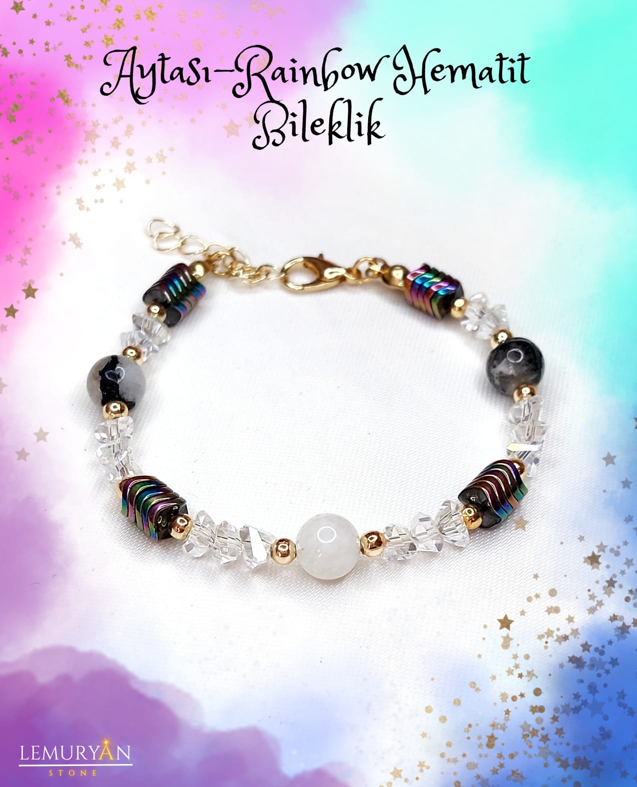 Aytaşı & Rainbow Hematit Kadın Tasarım Bileklik