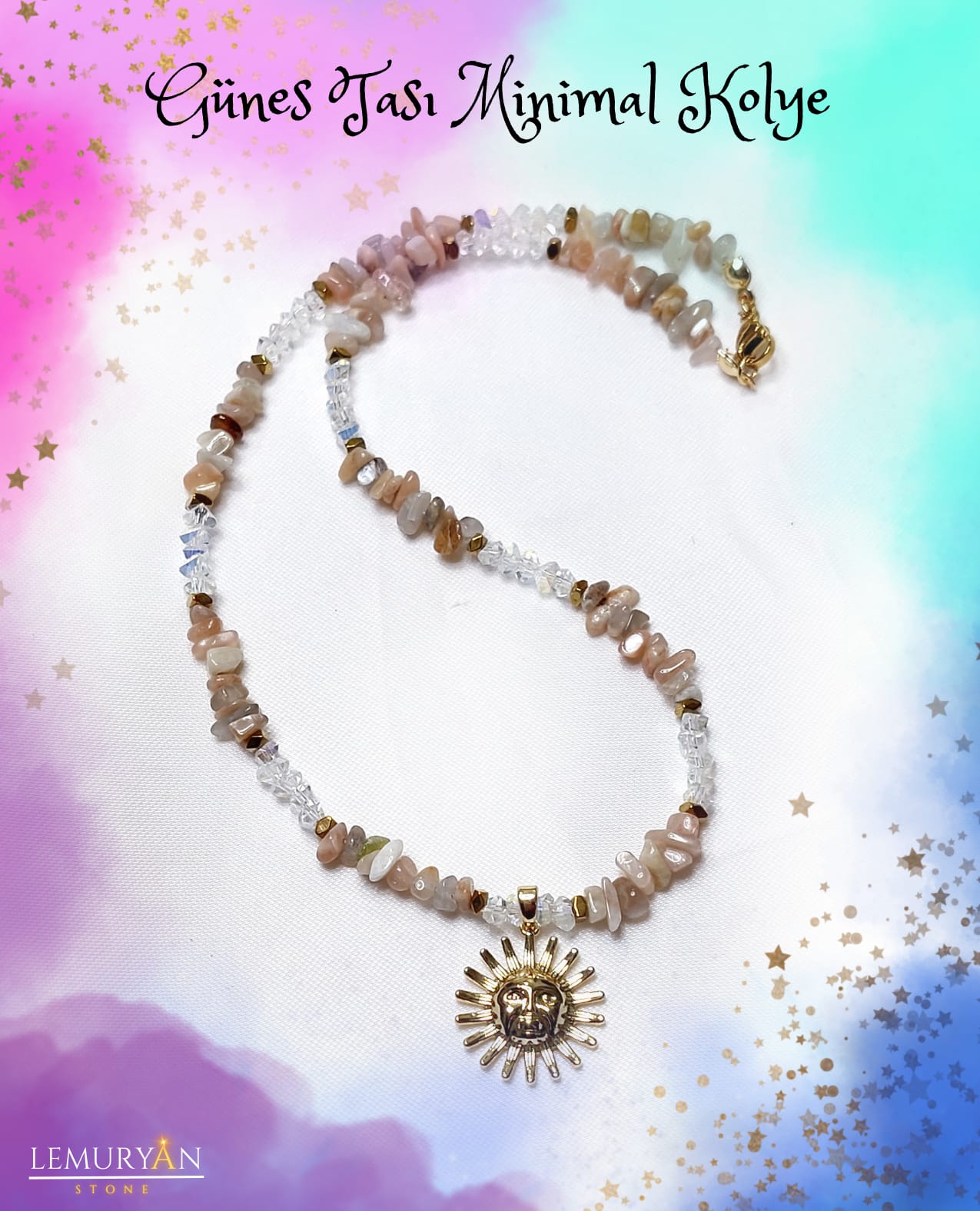Güneş Taşı Minimal Kadın Tasarım Kolye