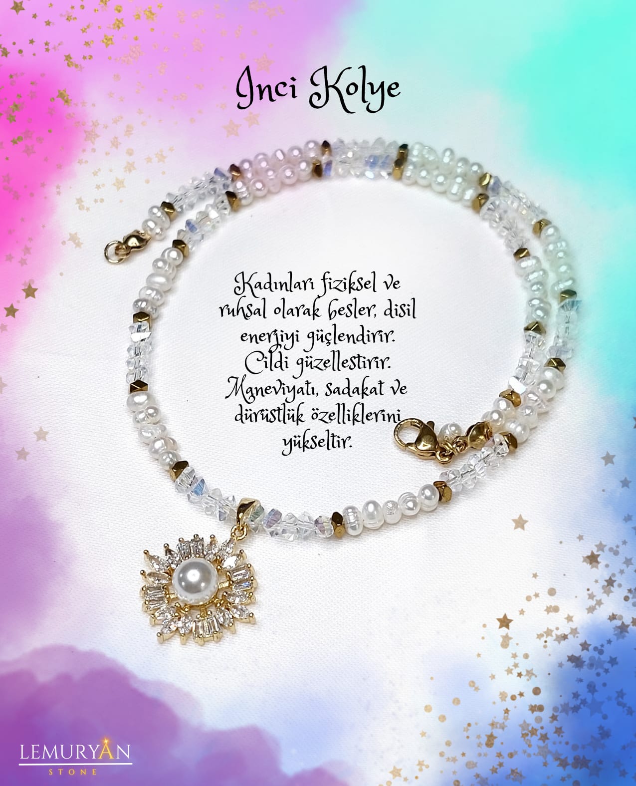 Orijinal İnci Minimal Kadın Tasarım Doğaltaş Kolye