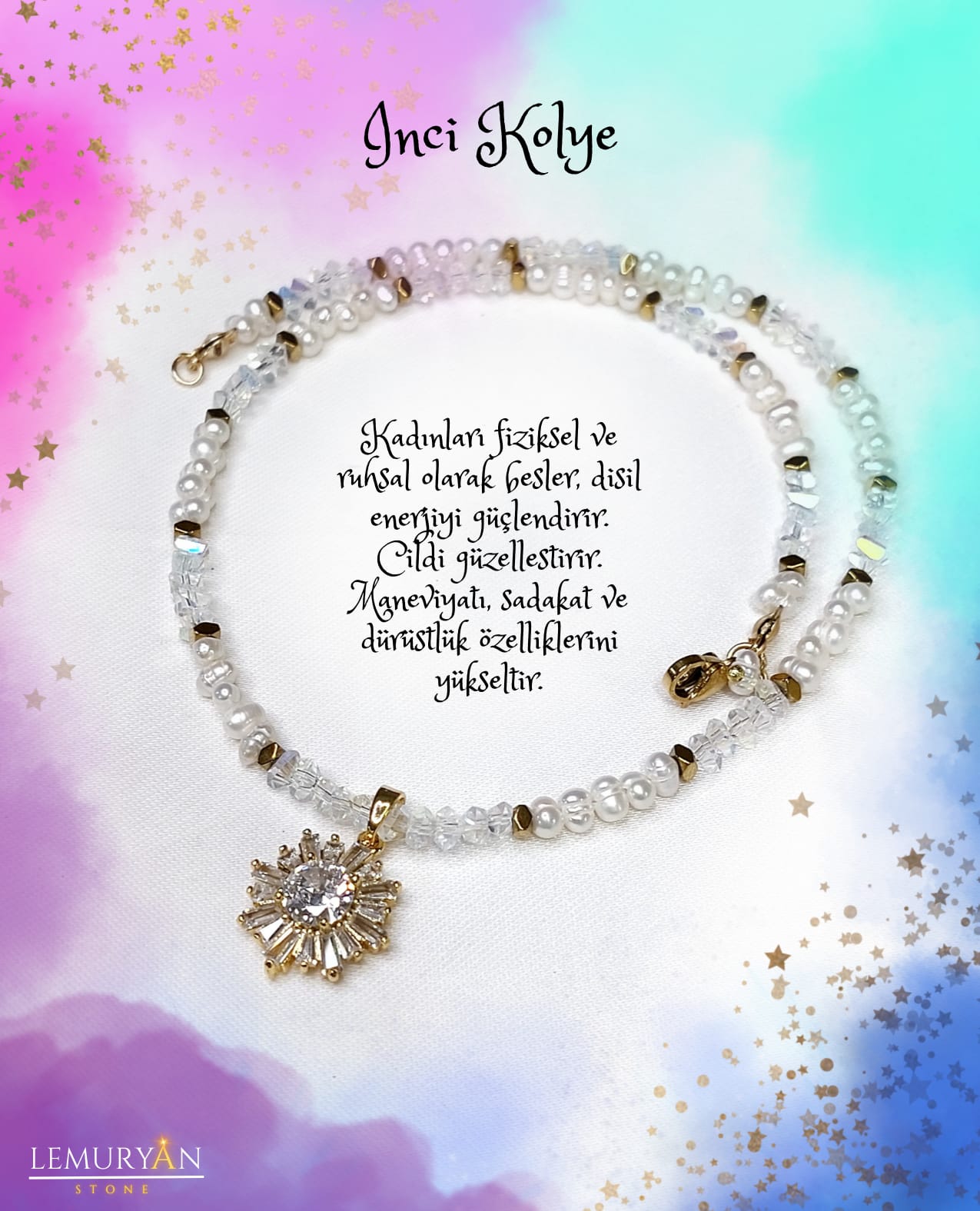 Orijinal İnci Minimal Kadın Tasarım Doğaltaş Kolye