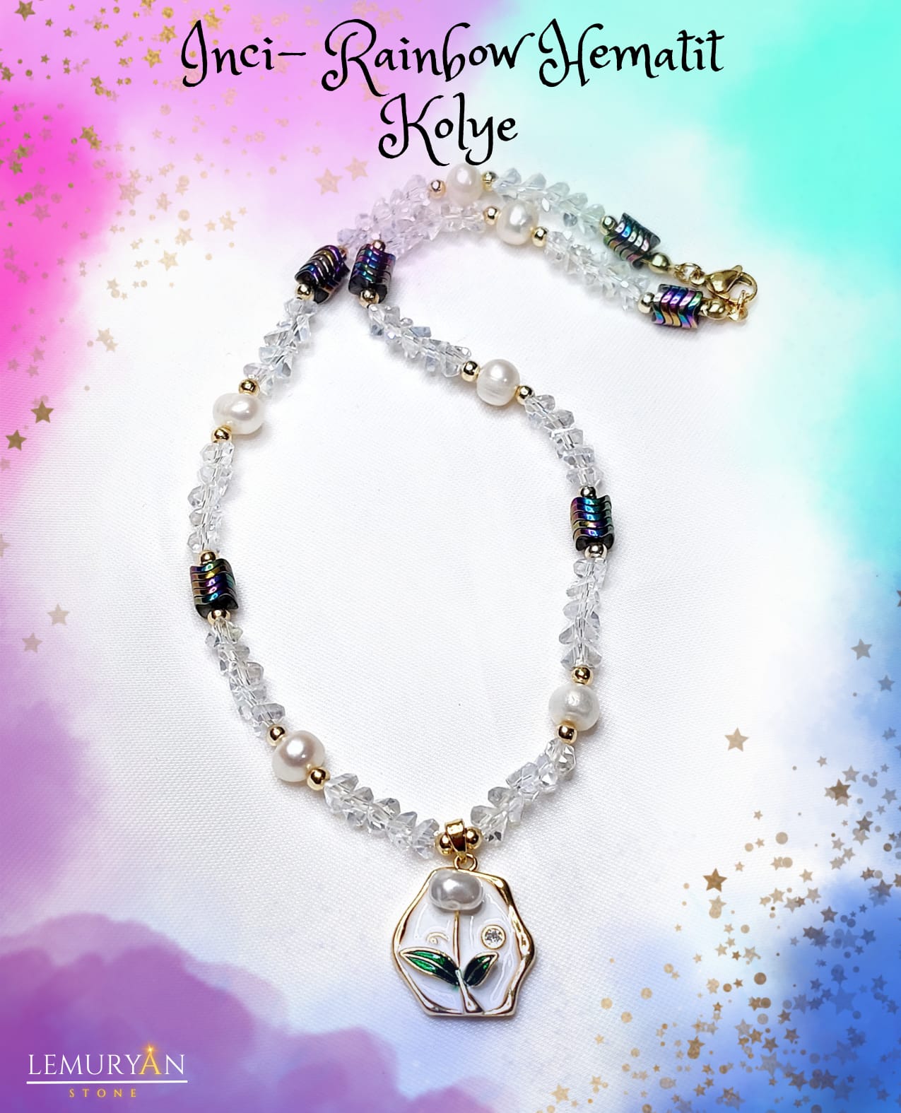 İnci - Rainbow Hematit Kadın Tasarım Doğaltaş Kolye