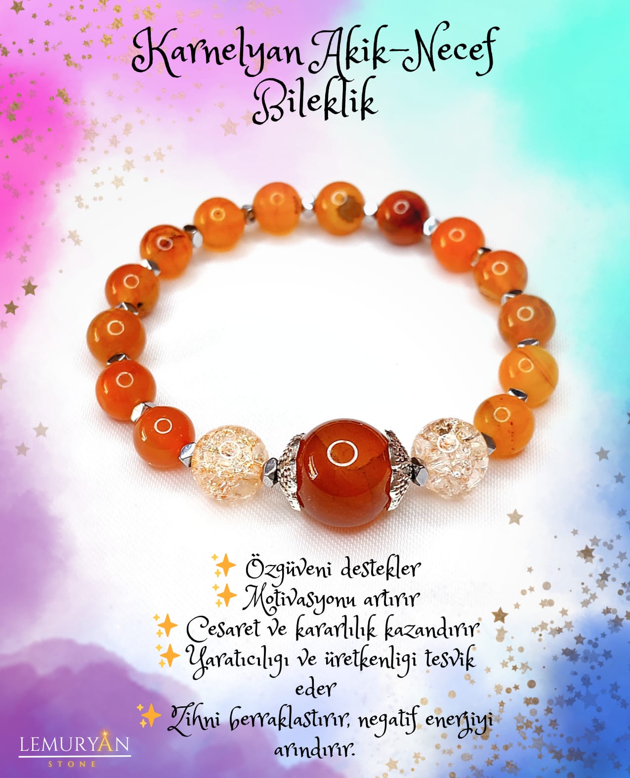 Karnelyan Akik & Necef Taşı Kadın Tasarım Doğaltaş Bileklik