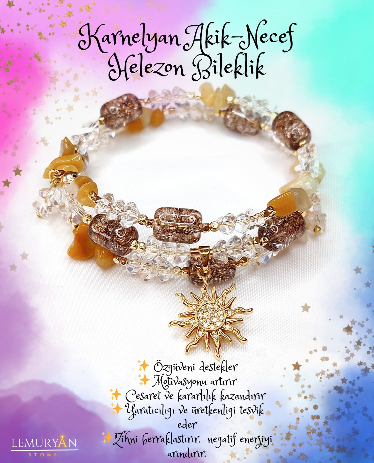 Karnelyan Akik & Necef Taşı Helezon Tel Kadın Tasarım Doğaltaş Bileklik