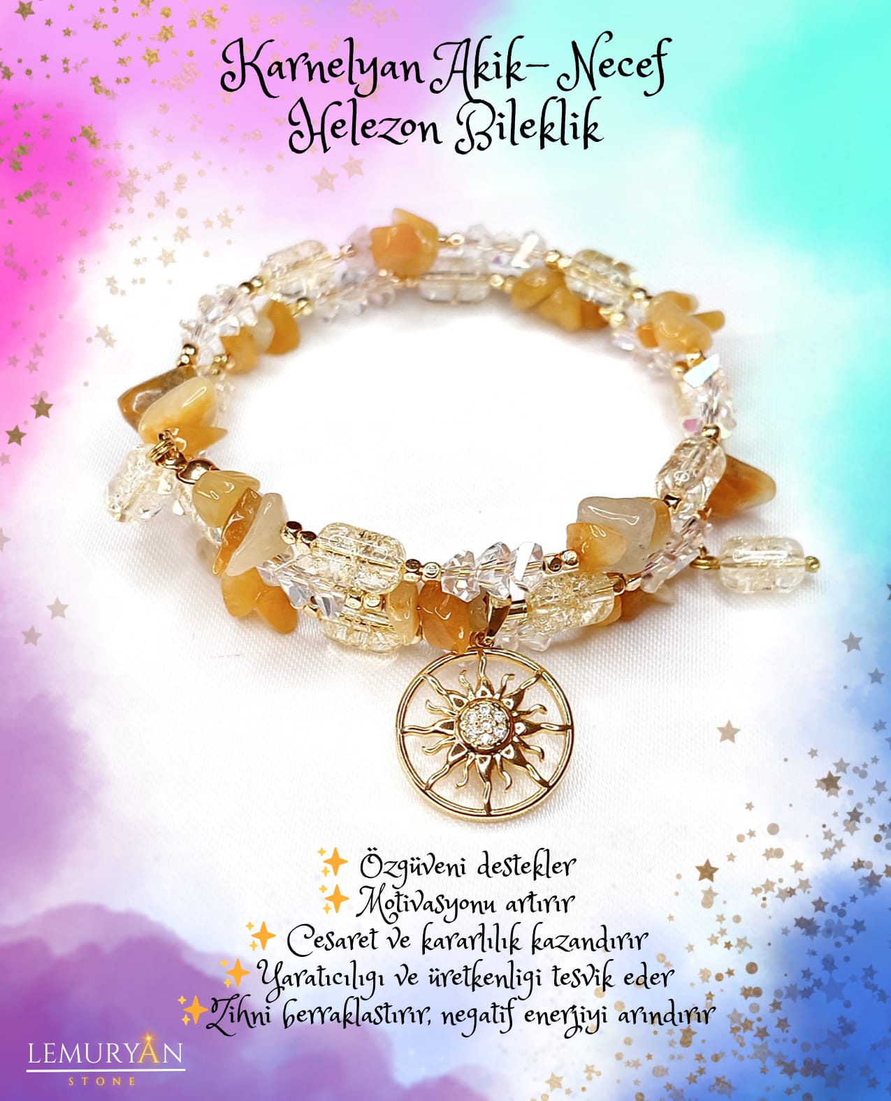 Karnelyan Akik & Necef Taşı Kadın Tasarım Helezon Tel Doğaltaş Bileklik