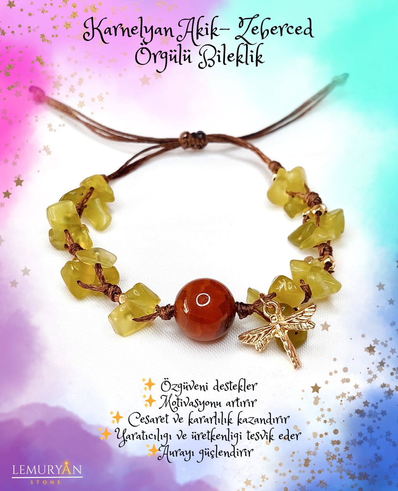 Karnelyan Akik & Zeberced(Peridot) Peri Bilekliği