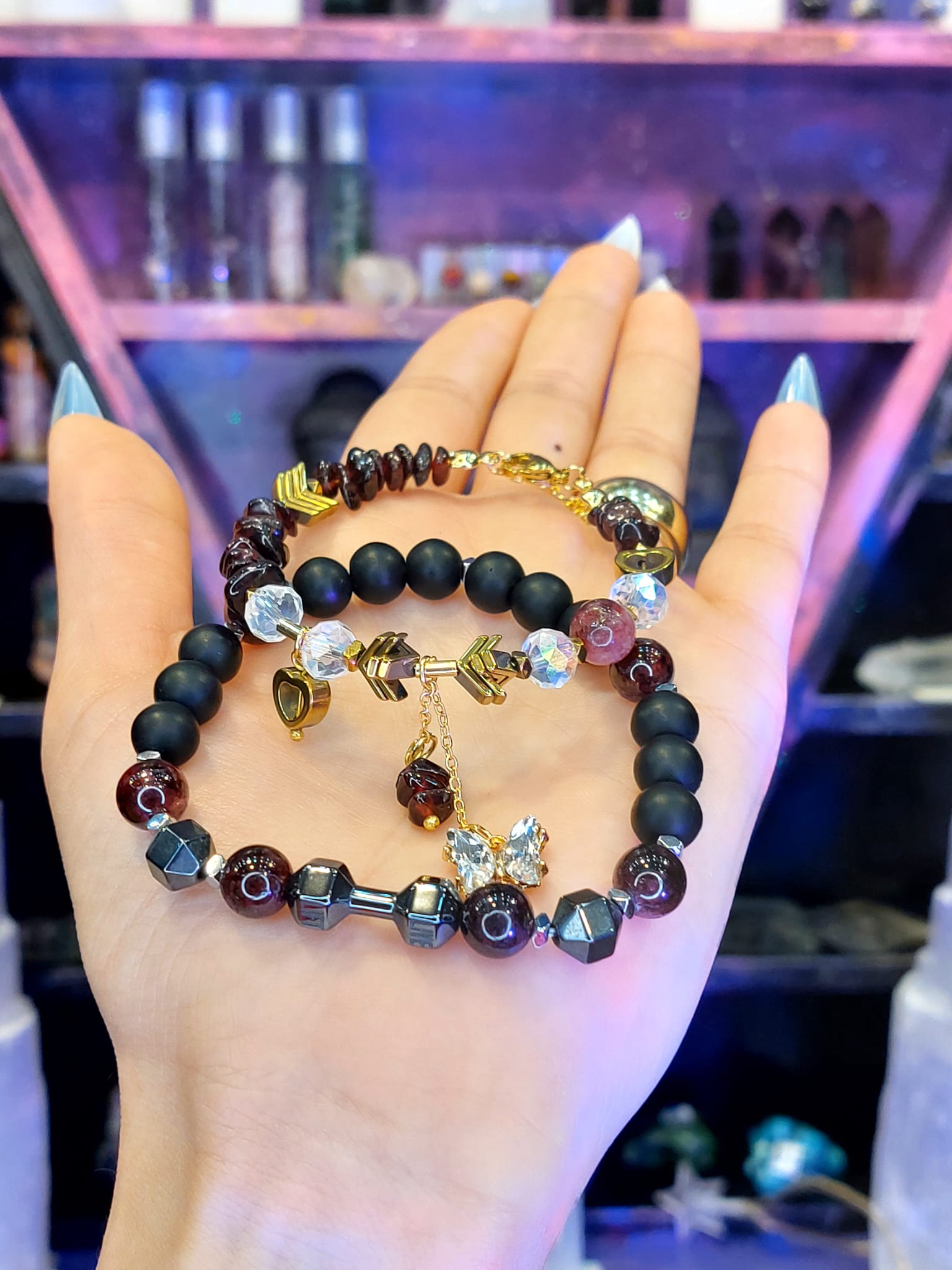 Granat Lal- Oniks - Rainbow Hematit Özel Tasarım Sevgili Bilekliği