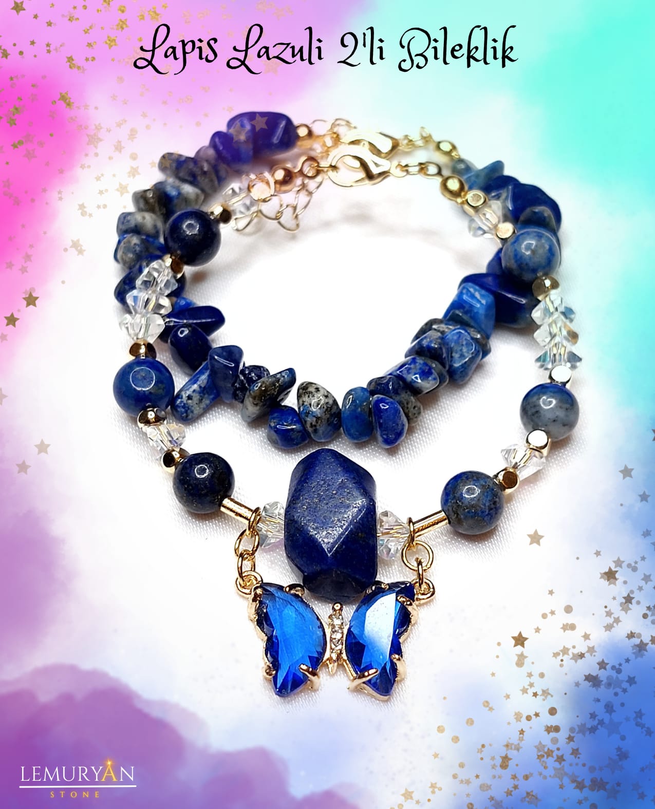 Lapis Lazuli Doğal Taş 2’li Bileklik ve Kolye Seti – El Yapımı Enerji Dengeleyici Takı