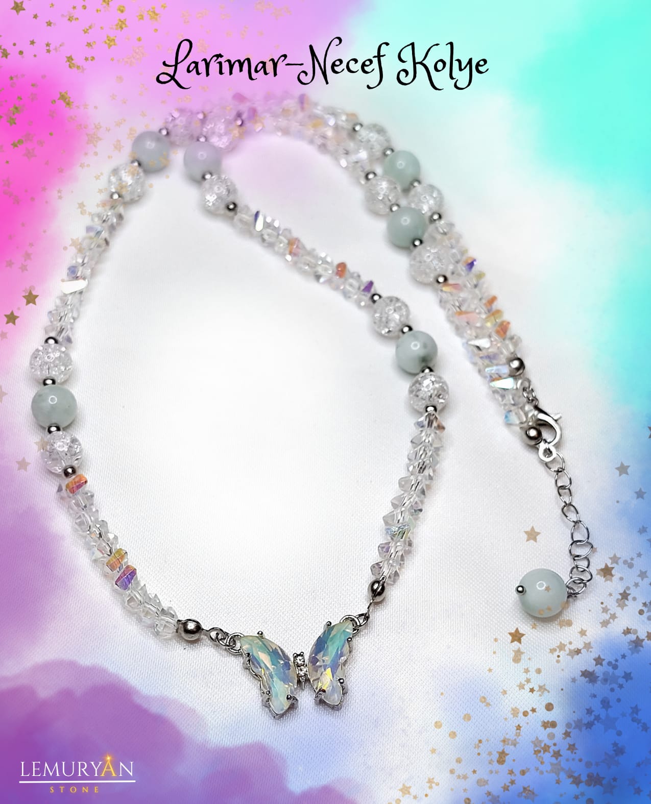 Larimar & Necef Doğal Taşlı Tasarım Kolye ve Bileklik Seti