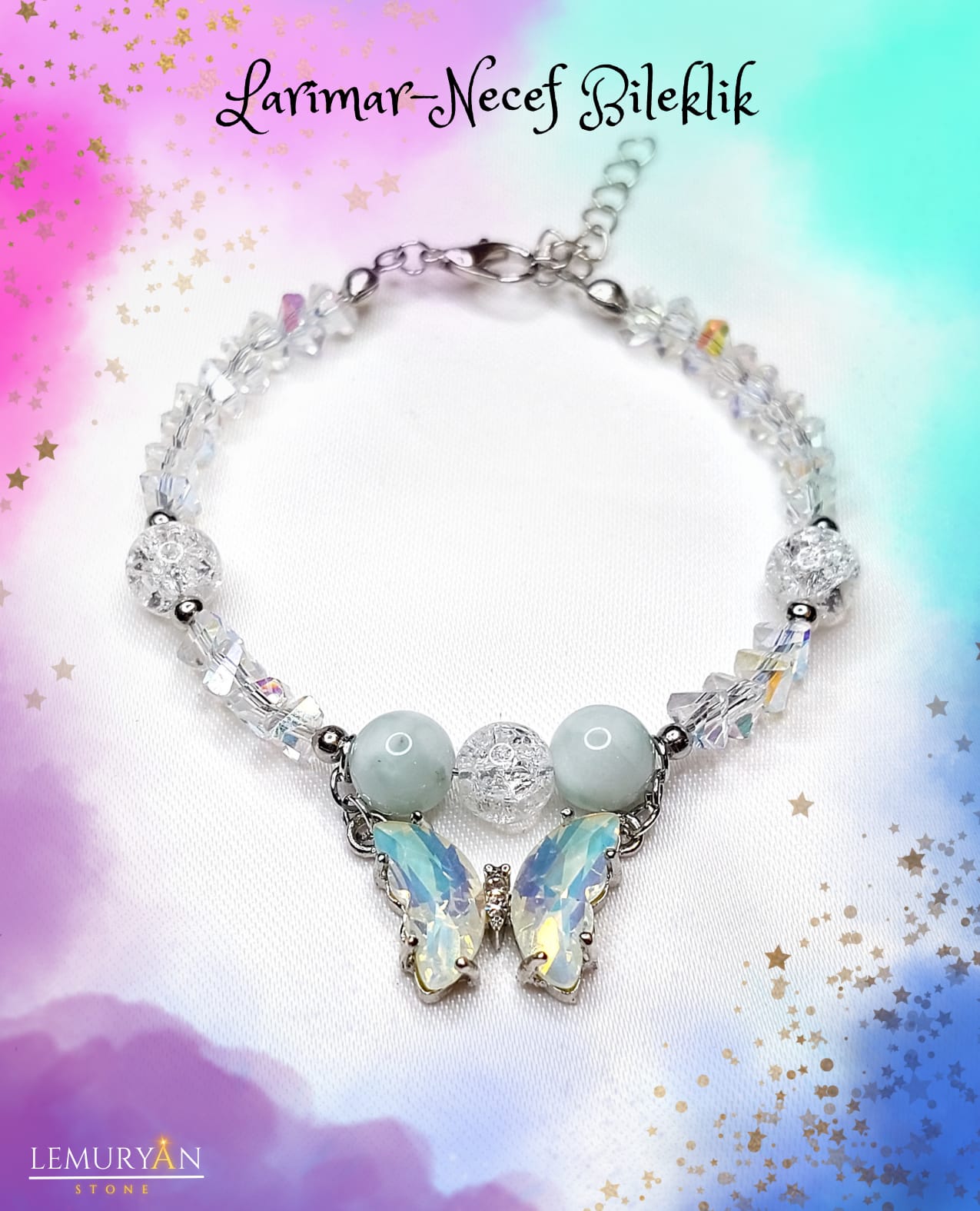 Larimar & Necef Doğal Taşlı Tasarım Kolye ve Bileklik Seti