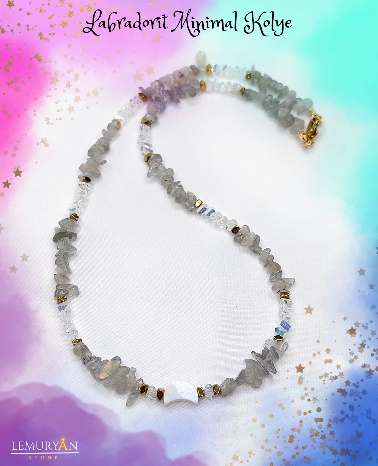 Labradorit Kadın Tasarım Minimal Kolye 