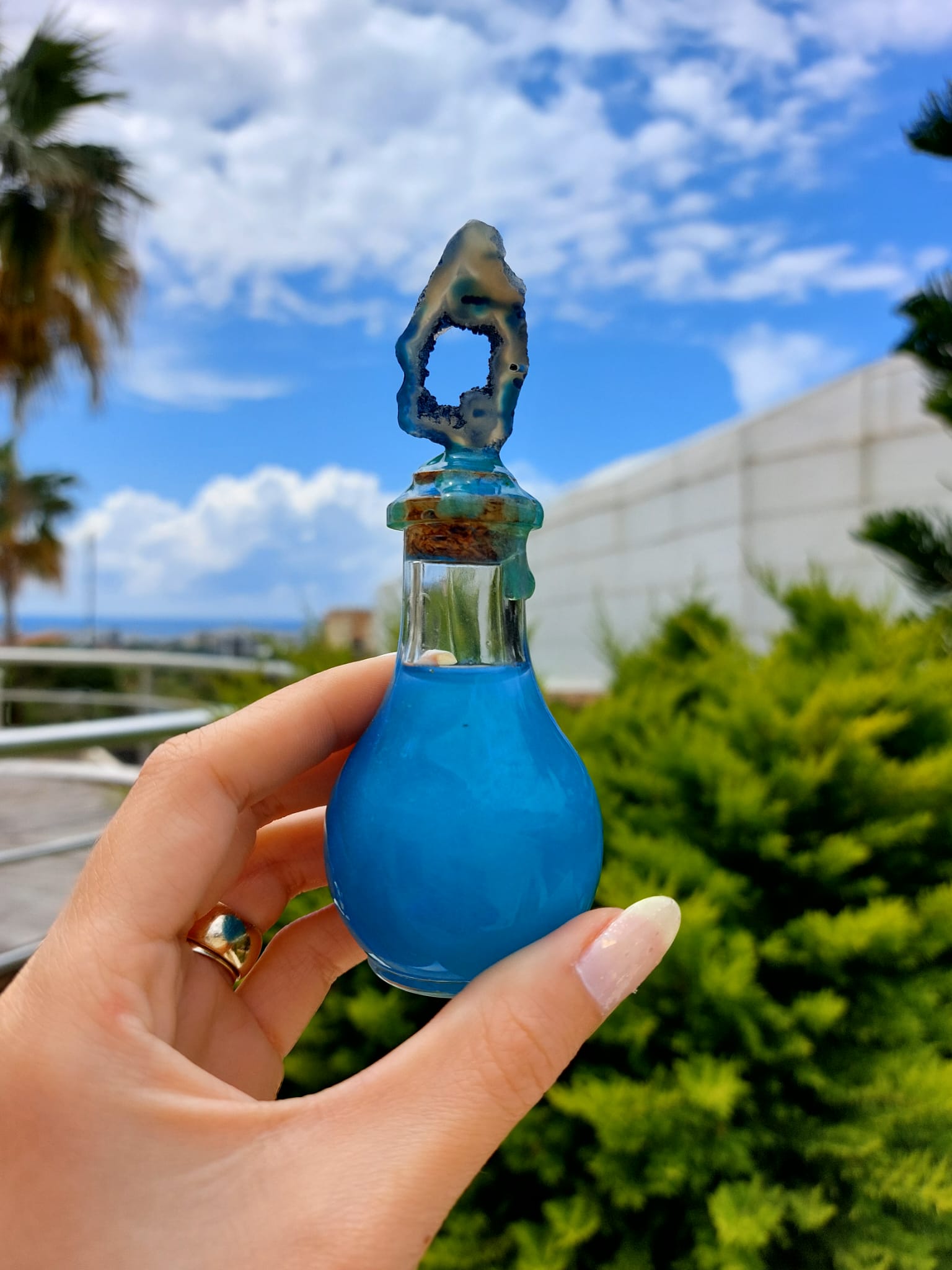 Spiritüel Mini Mavi Akik Crystal İksir Şişesi