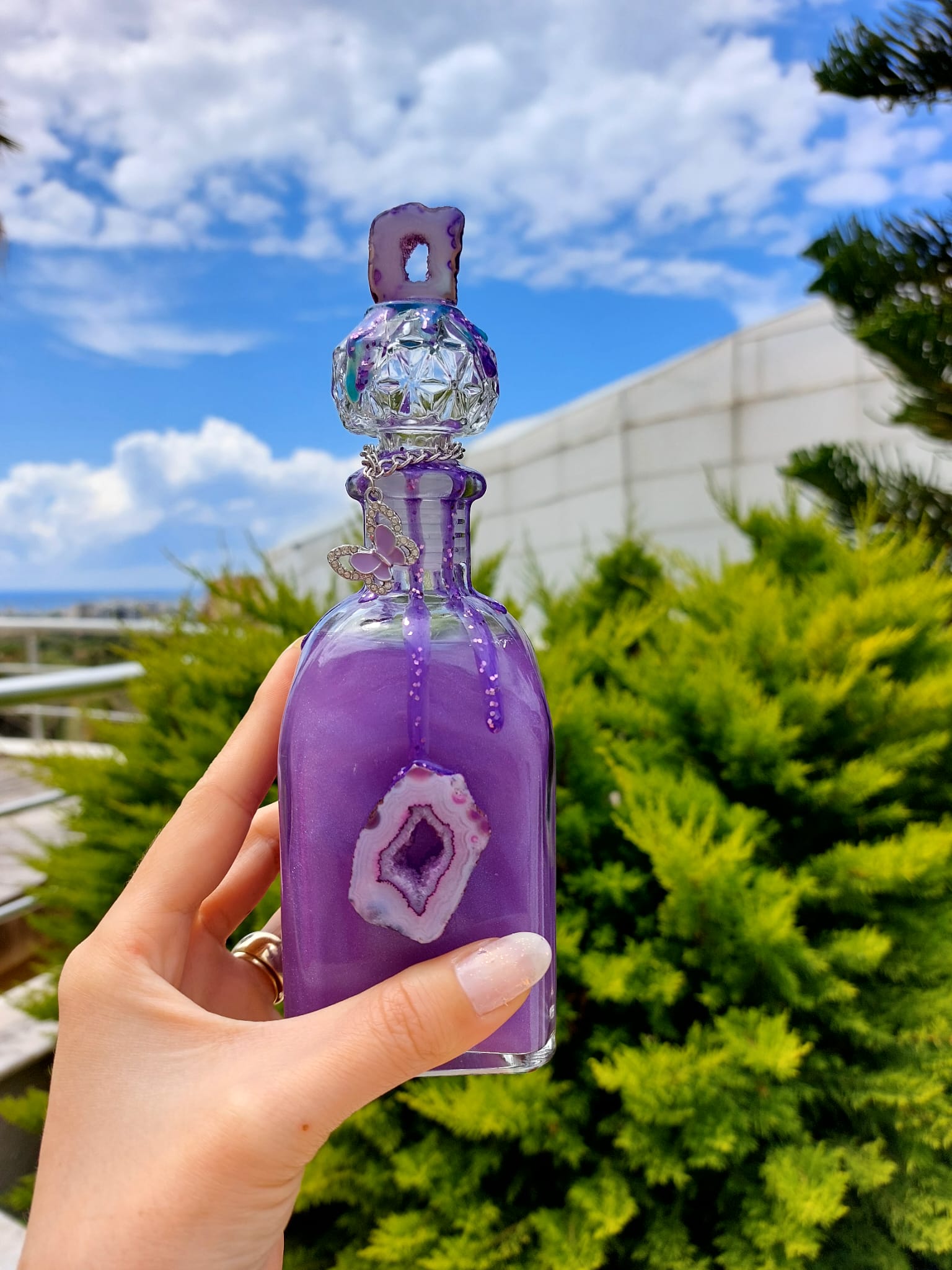 Spiritüel Mor Akik Crystal İksir Şişesi
