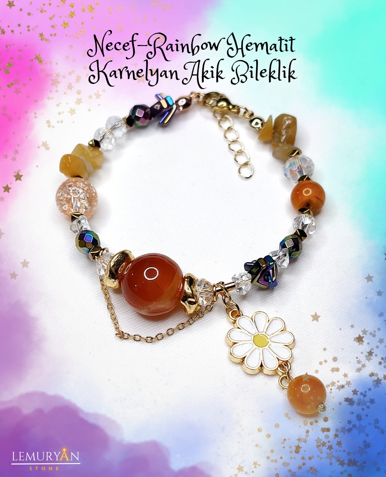 Necef Taşı - Rainbow Hematit - Karnelyan Akik Kadın Tasarım Doğaltaş Bileklik