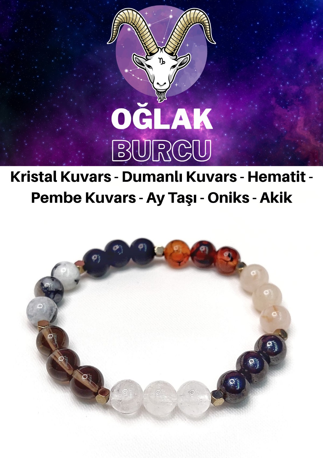 Oğlak Burcu Elastik Misinalı Unisex Bileklik 