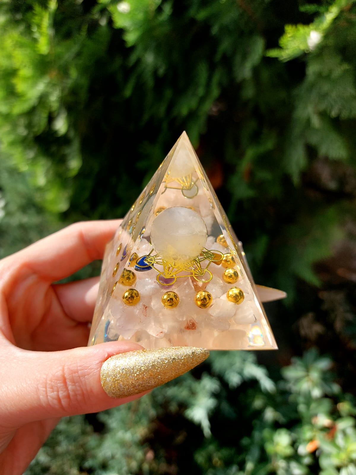 Pembe Kuvars & Kristal Kuvars 7 Çakra Sri Yantra Orgonit Piramit