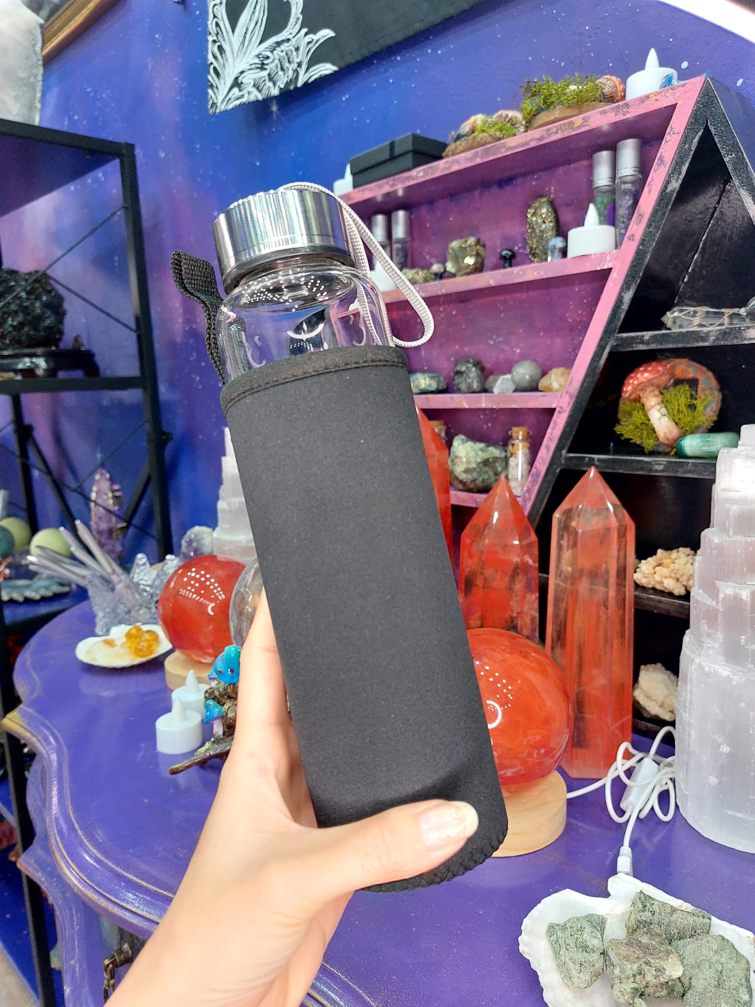 Pembe Kuvars Kristal Cam Su Matarası 