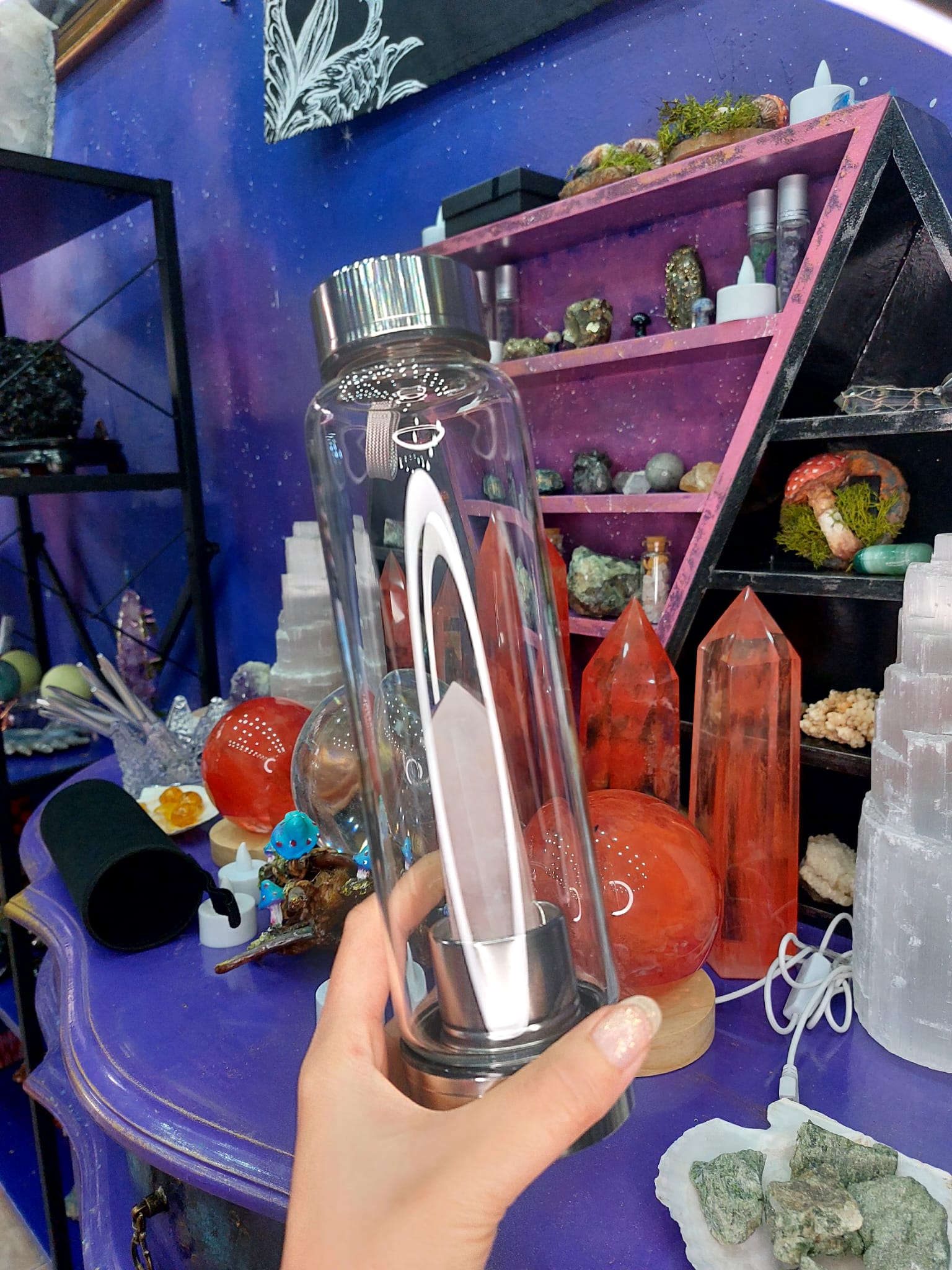 Pembe Kuvars Kristal Cam Su Matarası 