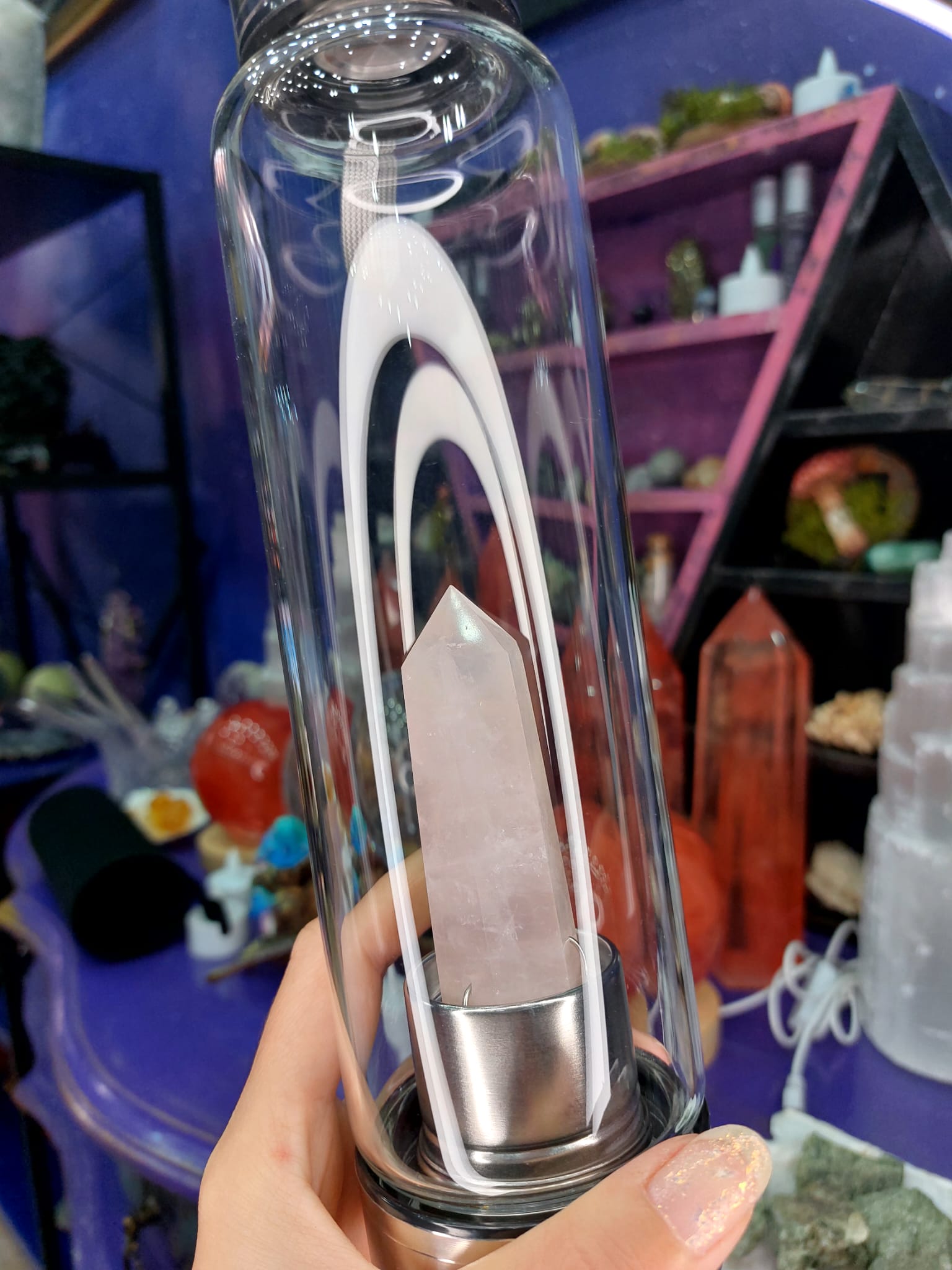 Pembe Kuvars Kristal Cam Su Matarası 