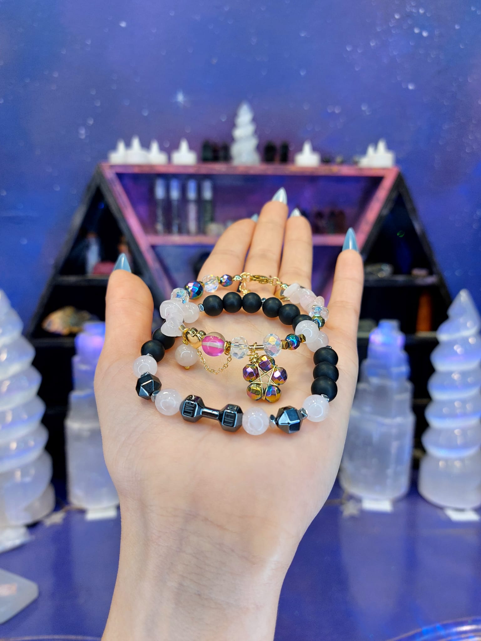 Pembe Kuvars - Oniks - Rainbow Hematit Özel Tasarım Sevgili Bilekliği