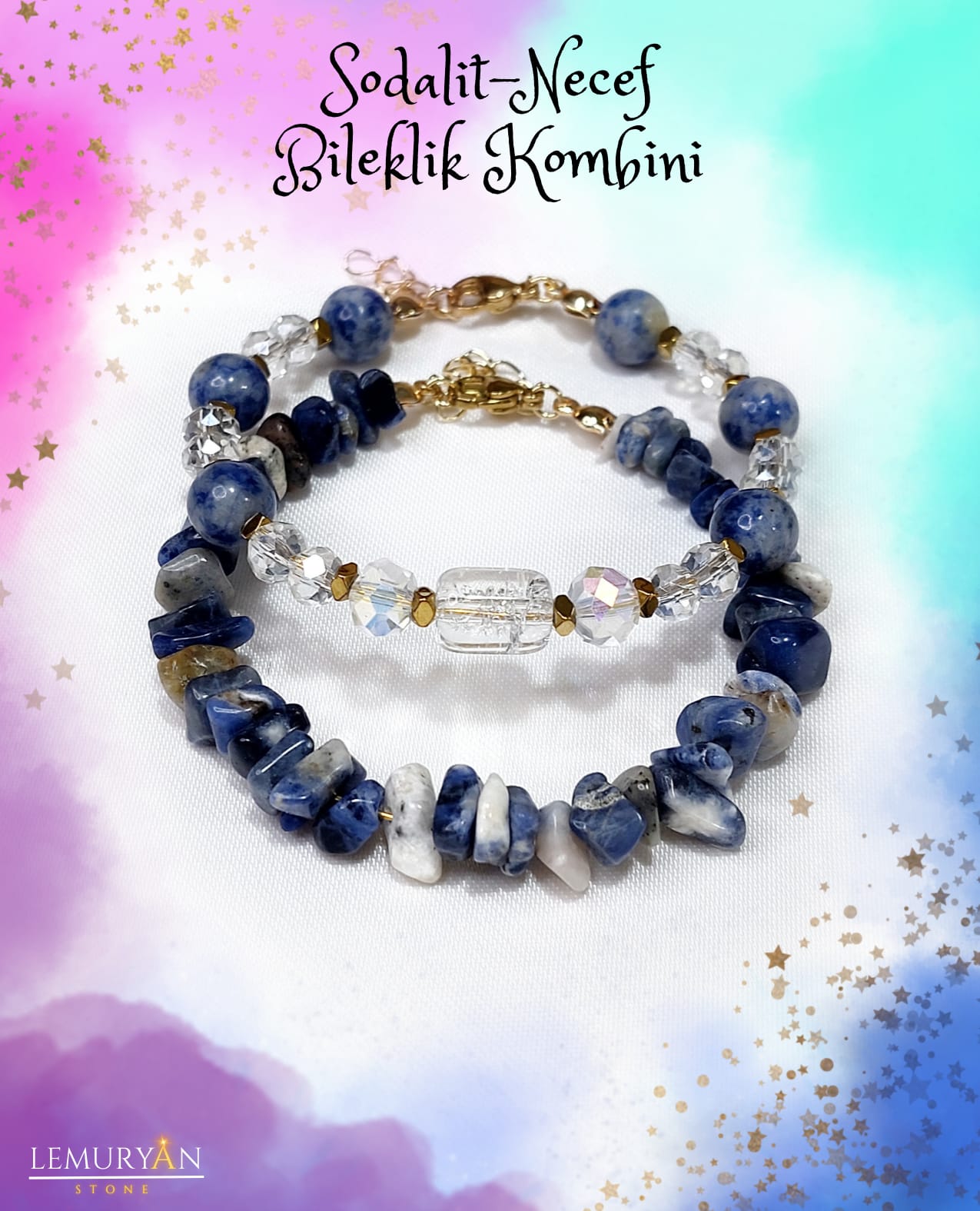 Sodalit & Necef Taşı Kadın Tasarım Doğaltaş Bileklik Kombini