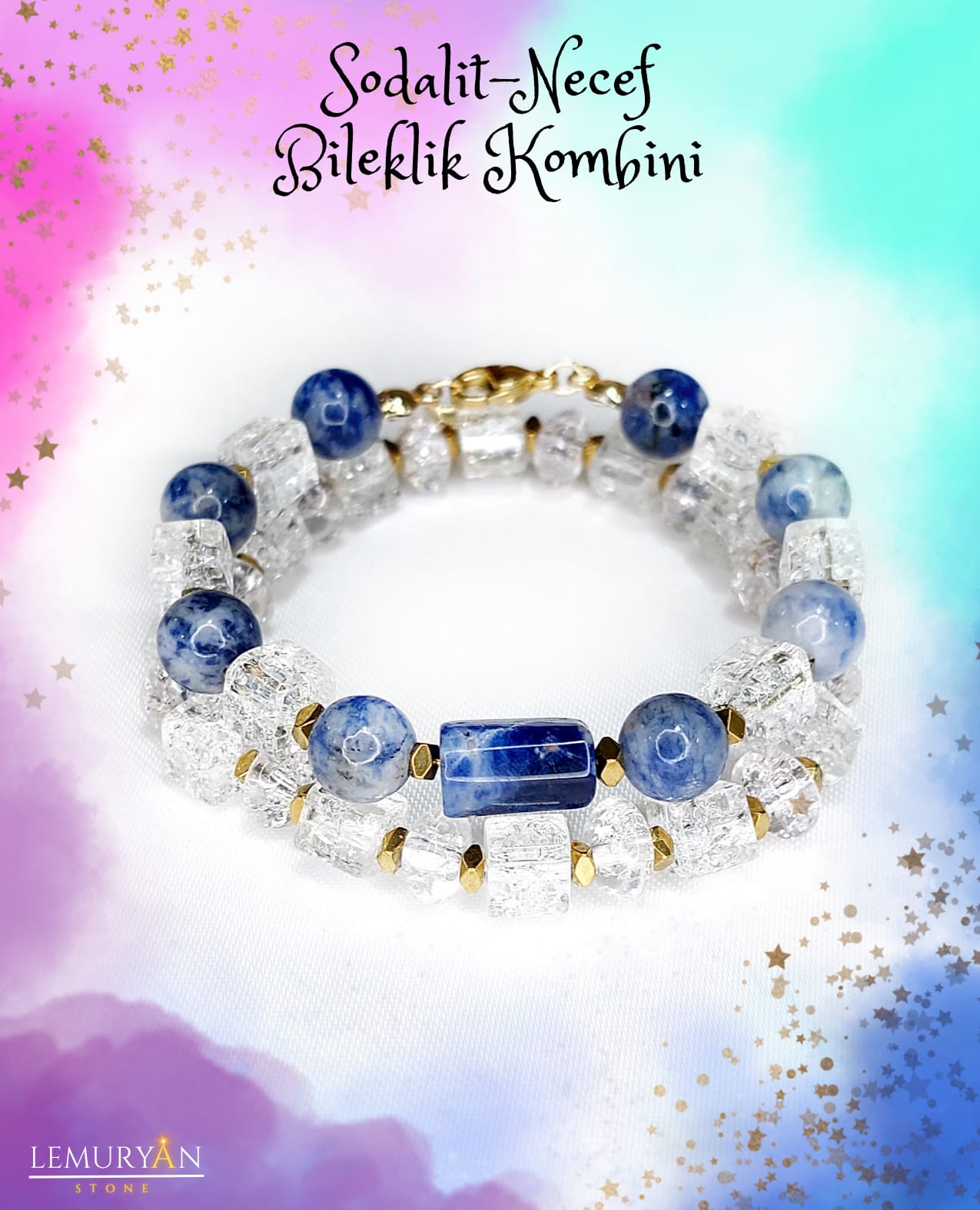 Sodalit & Necef Taşı Kadın Tasarım Doğaltaş Bileklik Kombini