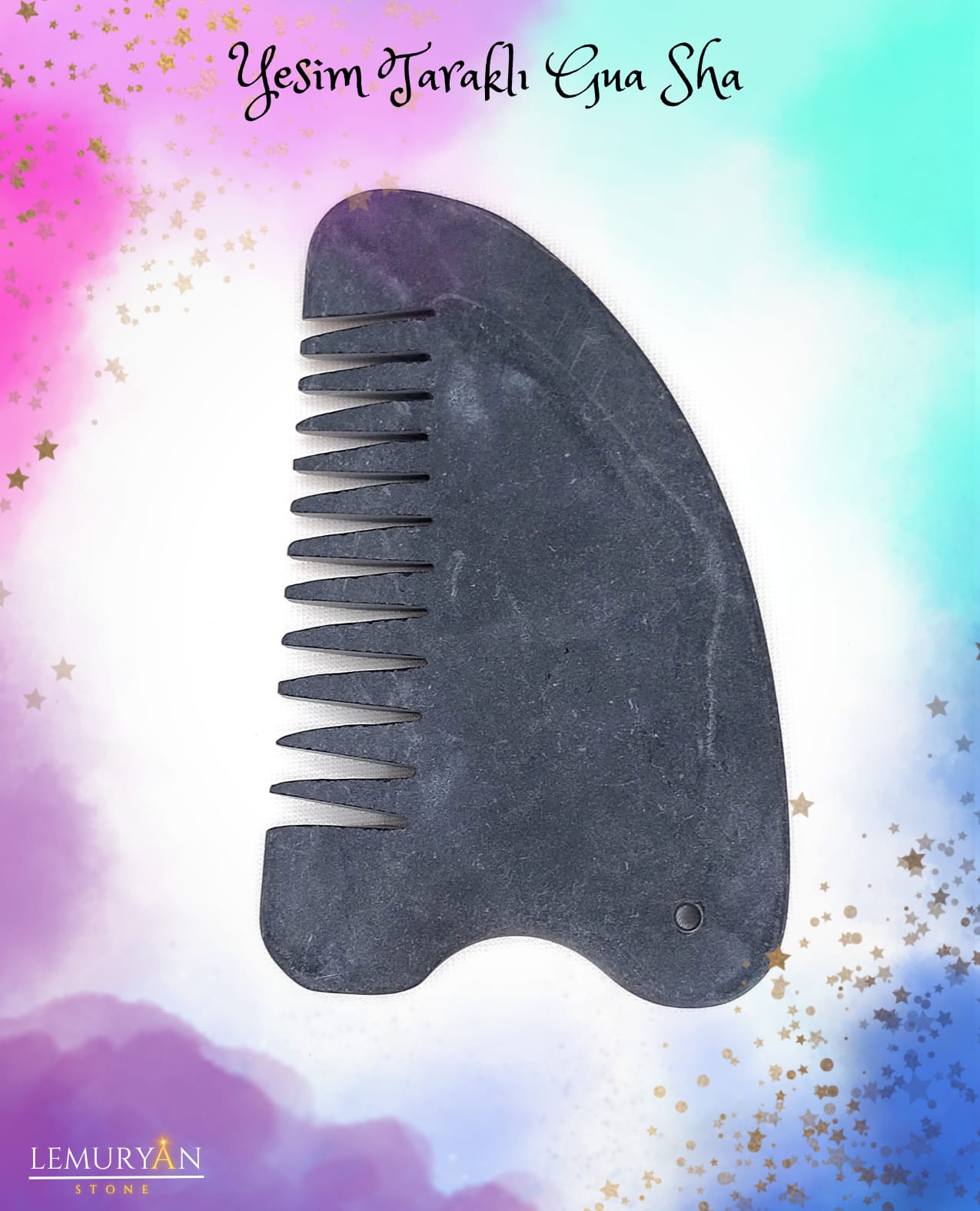 Siyah Yeşim Taşı Taraklı Gua Sha Masaj Taşı