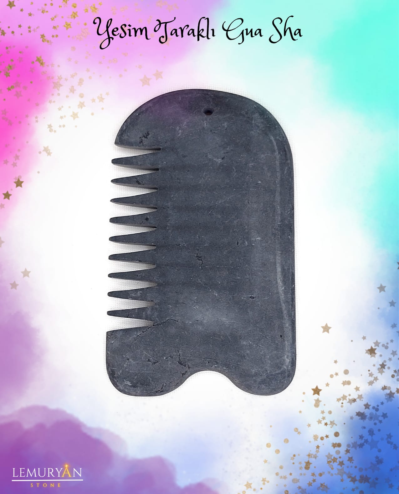 Siyah Yeşim Taşı Taraklı Gua Sha Masaj Taşı