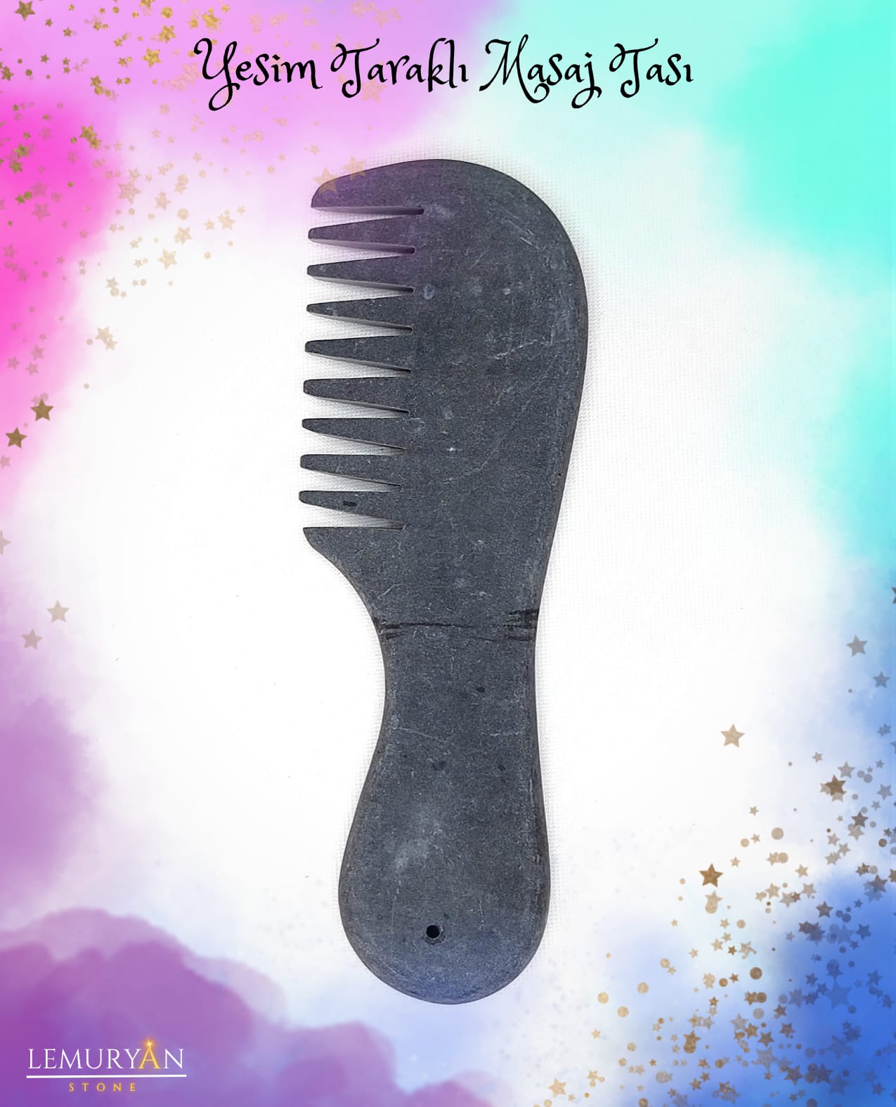 Siyah Yeşim Taşı Tarak  Masaj Taşı