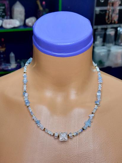 Akuamarin - Kristal Kuvars - Necef Kadın Tasarım Minimal Kolye