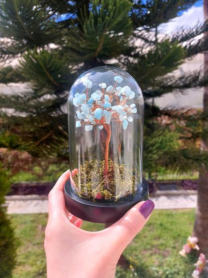 Akuamarin Fanus Hayat Ağacı 13cm
