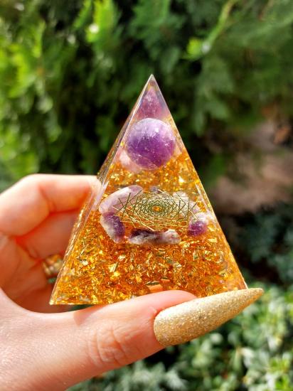 Ametist Flower Of Life Gold Lotus Orgonit Piramit