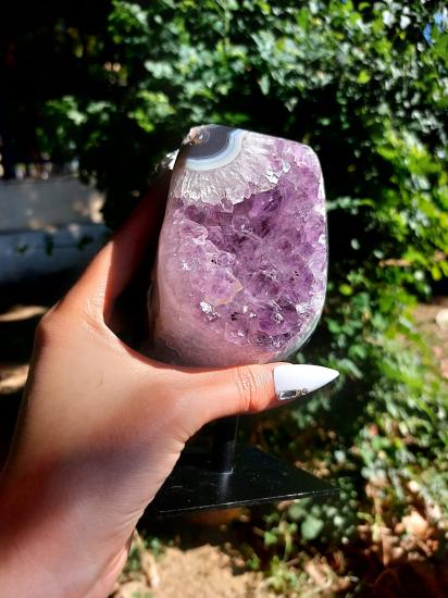 Ametist Metal Standlı Dekoratif Koleksiyonluk Kaya