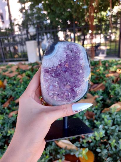 Ametist Metal Standlı Dekoratif Koleksiyonluk Kaya