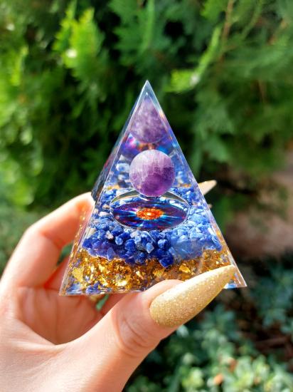 Ametist & Sodalit Flower Of Life Orgonit Piramit