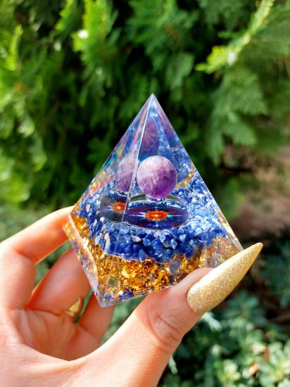 Ametist & Sodalit Flower Of Life Orgonit Piramit