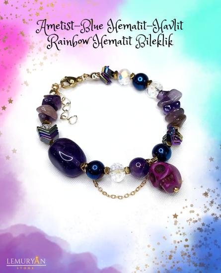Ametist - Blue Hematit - Rainbow Hematit Kadın Tasarım Bileklik