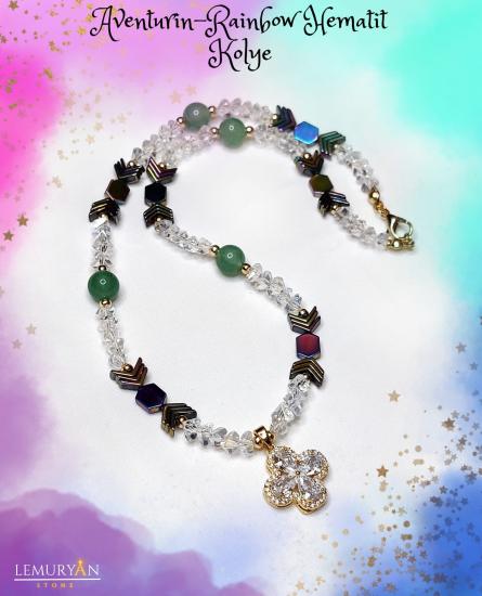 Aventurin & Rainbow Hematit Kadın Tasarım Enerji Kolyesi